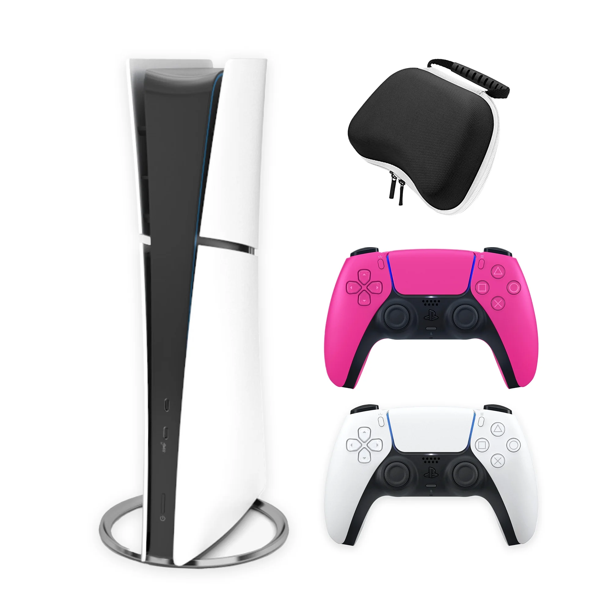 2023 New PlayStation 5 Slim Digital Edition Bundle with Two Controllers White and Nova Pink Dualsense and Mytrix Controller Case - Slim PS5 1TB PCIe SSD Gaming Console