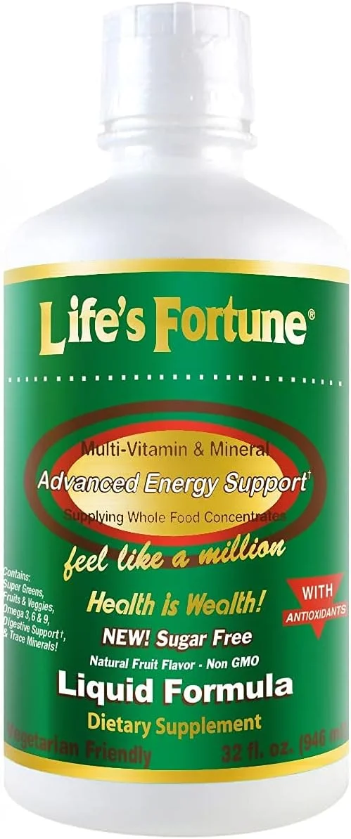 Life's Fortune Whole Food Multivitamin Liquid, Natural Energy Source, Full Spectrum of Vitamins, Minerals, Antioxidants, Amino Acids, Enzymes, Superfood Greens, Fruits, Veggies & More, 32 Fluid Ounces