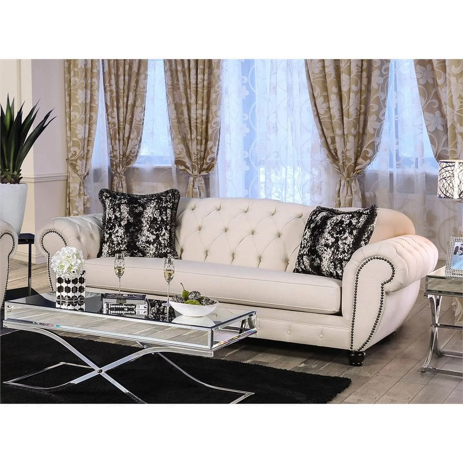 Furniture of America Isabella Transitional Fabric Sofa in Beige