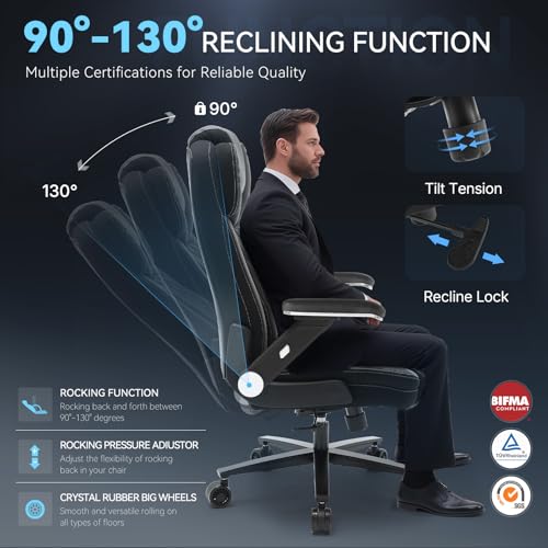 750lbs Big and Tall Office Chair,Heavy Duty Office Chairs,Executive Computer Desk Chair Work Chairs, Thick Padded Strong Metal Base Quiet Wheels, Ergonomic Design for Back Pain