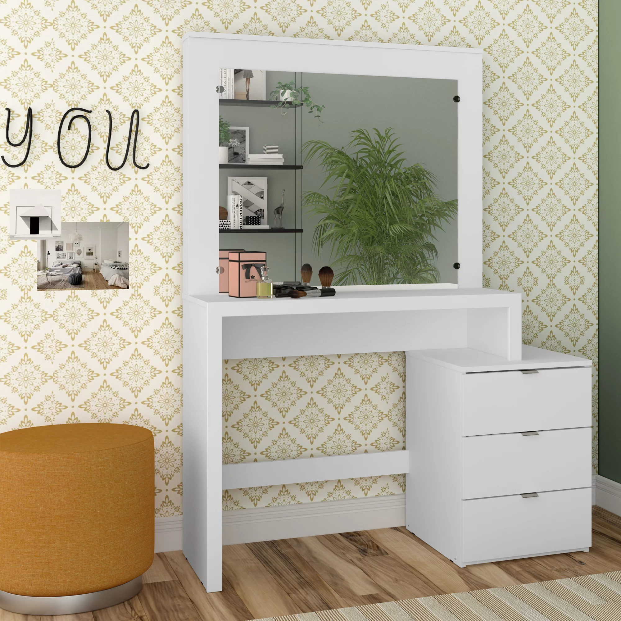 Ember Interiors Becca Modern White Painted Vanity Table, for Bedroom