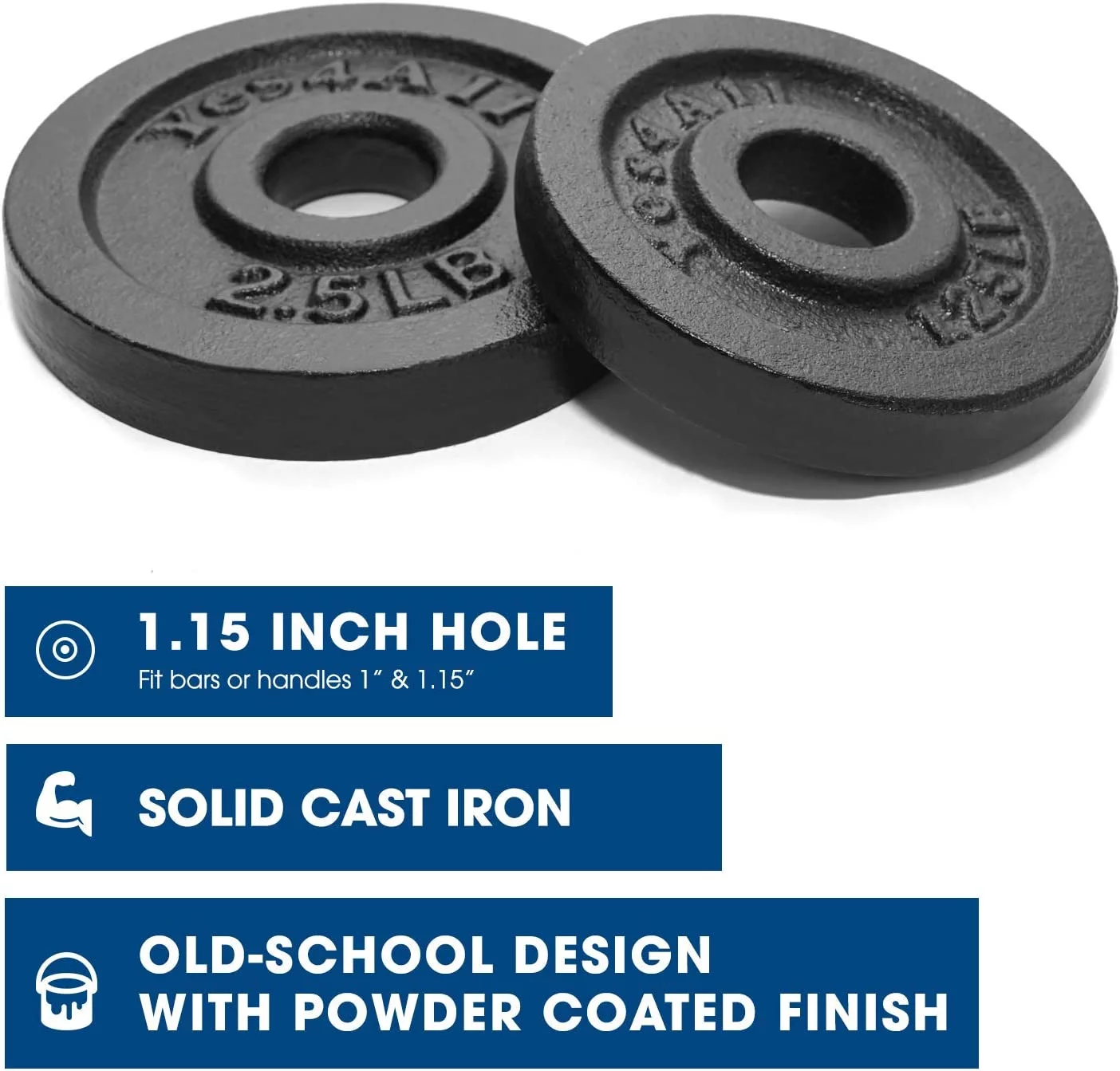 Yes4All 1.15 inch Cast Iron Weight Plates Set for Dumbbells, Standard Dumbbell Plates Set (1.25 + 2.5) lbs - Pair