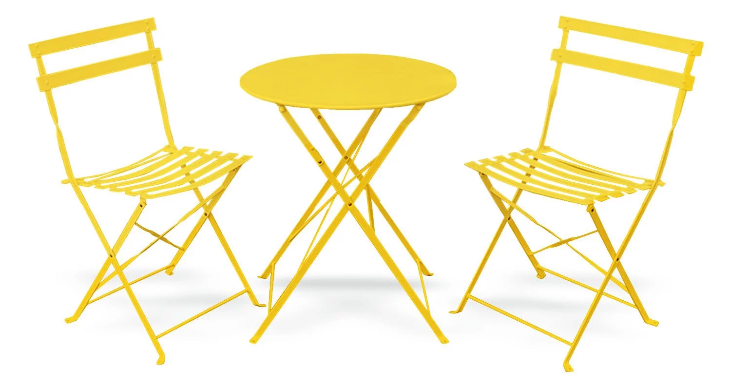 Caleb 3 Piece Long lasting Bistro Folding Furniture Set – 2 Relaxing Chairs With a Patio Cafe Table - Yellow