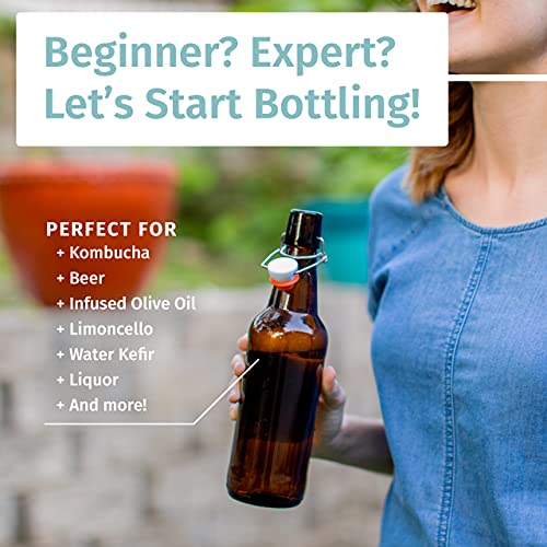 Otis Classic Swing Top Glass Bottles - Set of 6, 16oz w/Marker & Labels - Clear Bottle with Caps for Juice, Water, Kombucha, Wine, Beer Brewing, Kefir Milk or Eggnog