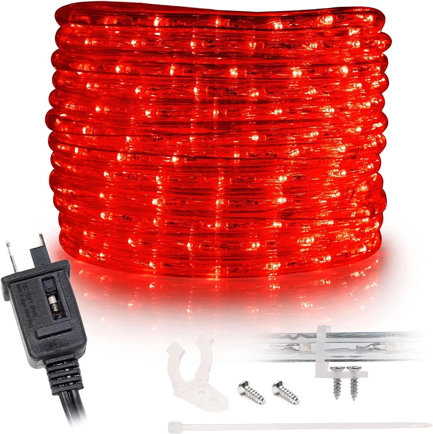 25Ft Red LED Rope Light, Connectable Outdoor Permanent Waterproof Accent Exterior Lighting, PVC Case, Certified, For Holiday, Backyard Patio, Home Garden, Decorative