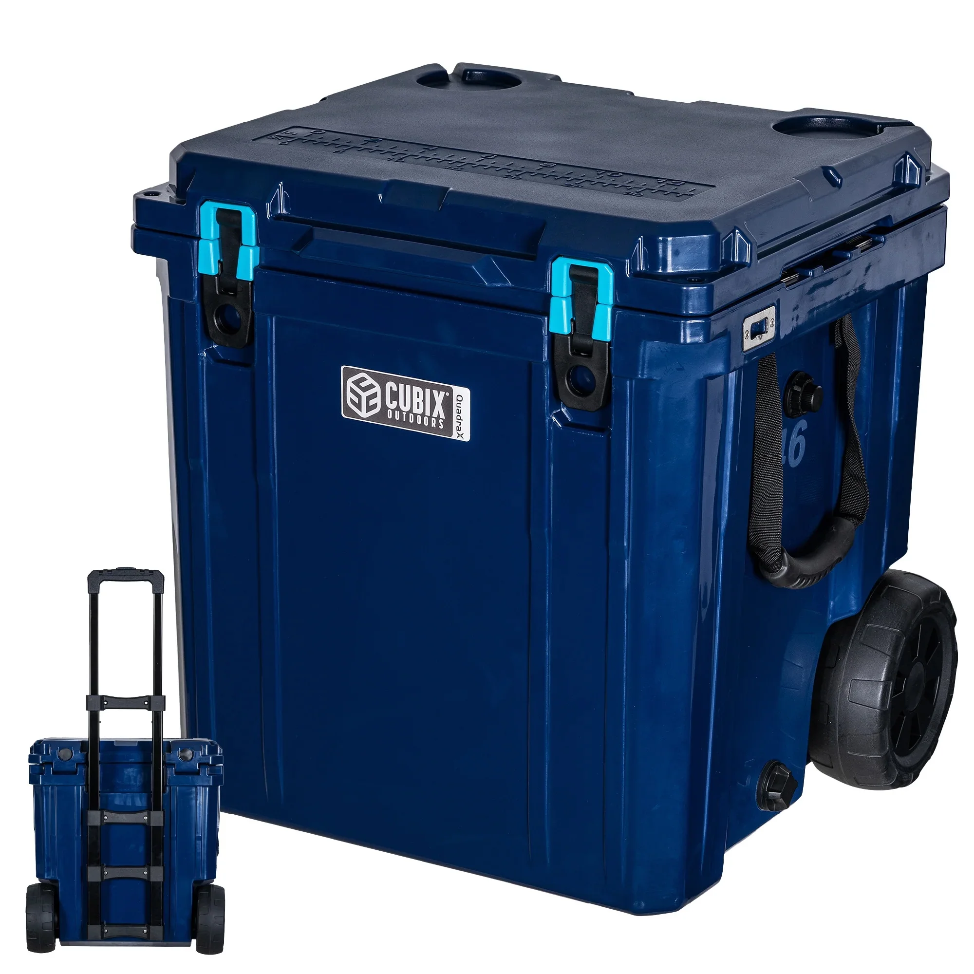 Cubix Outdoors 46QT QuadraX Wheeled Rotomolded Portable Hard Cooler, Fits 26 Cans, Abyss Blue