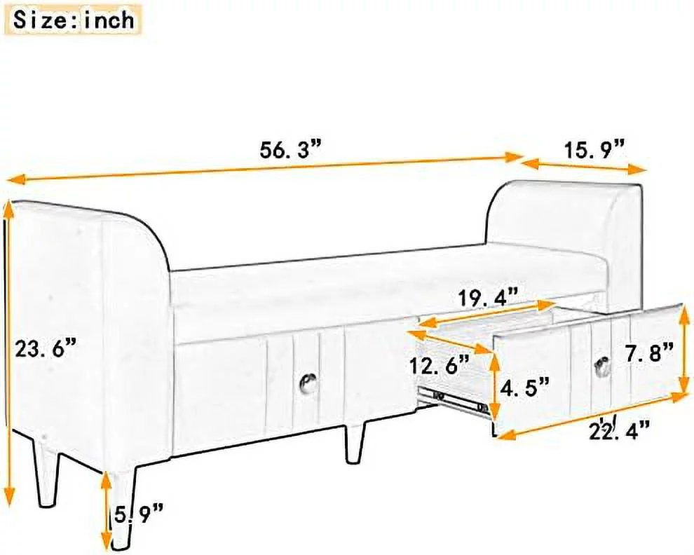 KBANZIBIU Foot of Bed  Bench 63" Velvet Rectangular  Ottoman Sofa Stool Bench Buttons Tufted Window Benches with Nailhead Trimmed and Pillow for Bedroom Living Room