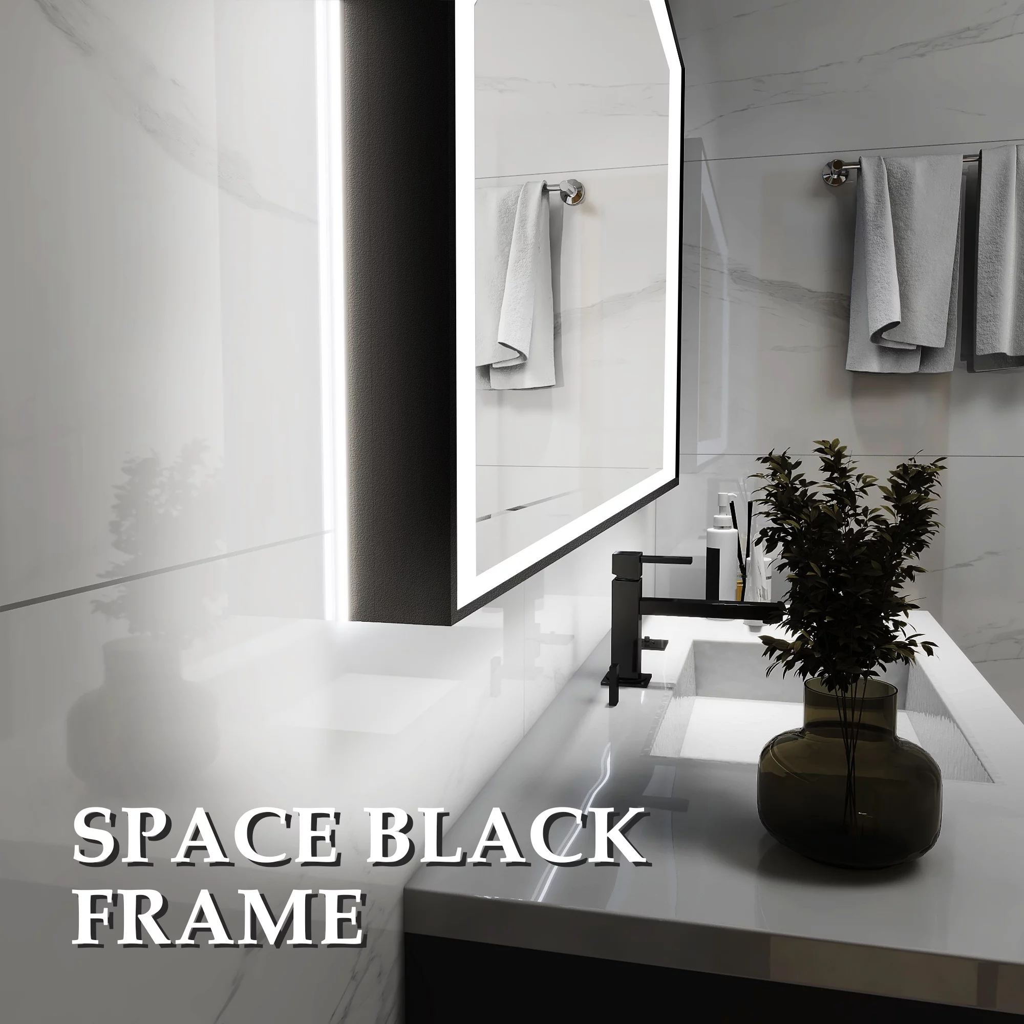 Chery Industrial LED Bathroom Mirror 48''x 32'', 3 Colors Dimmable Vanity Mirror with Lights, Backlit and Front Lighted Mirror for Bathroom