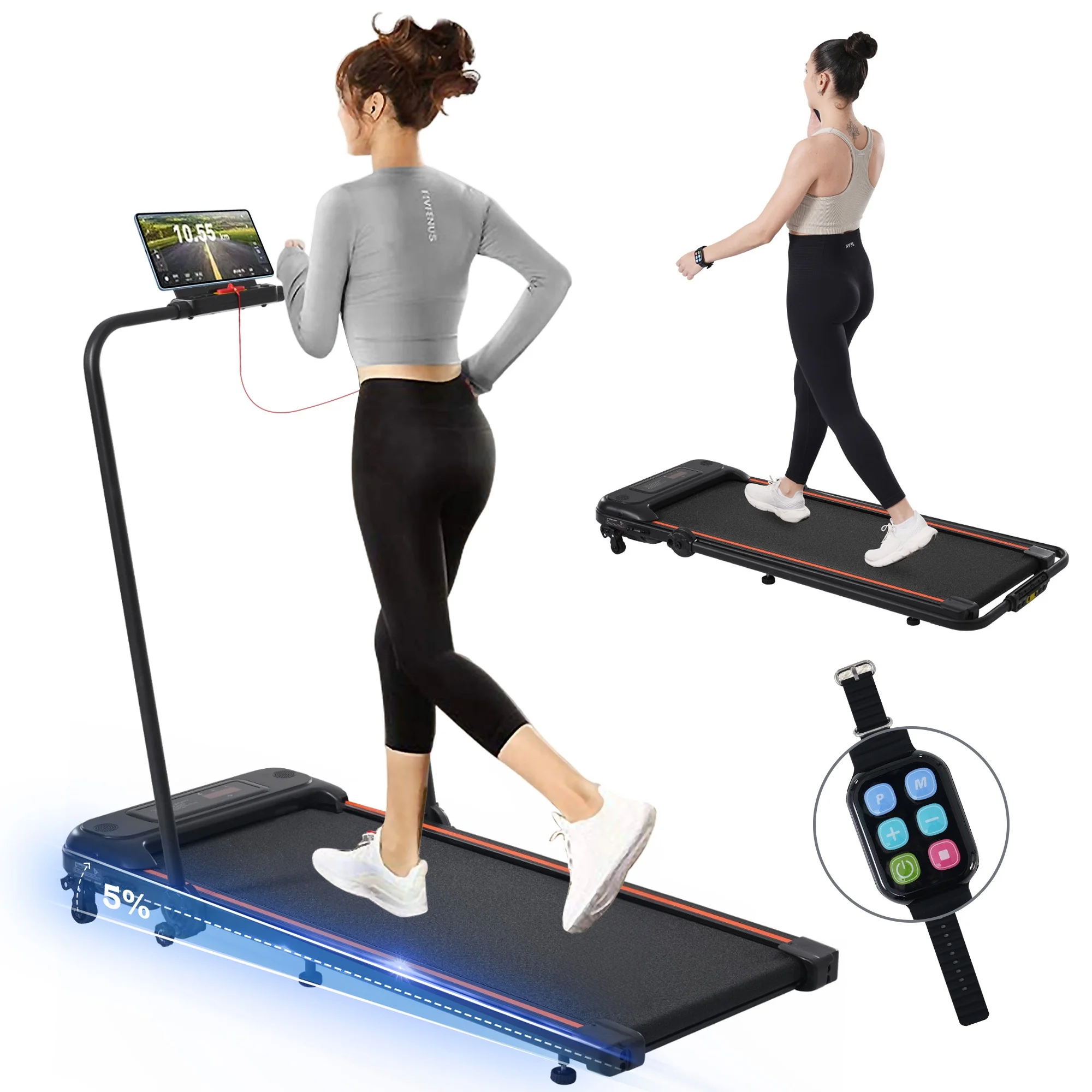 Aukfa 2 in 1 Folding Treadmill, Under Desk Treadmill with Incline Walking Pad, Wristband Control, 7.5mph Max Speed, 265 lb Capacity