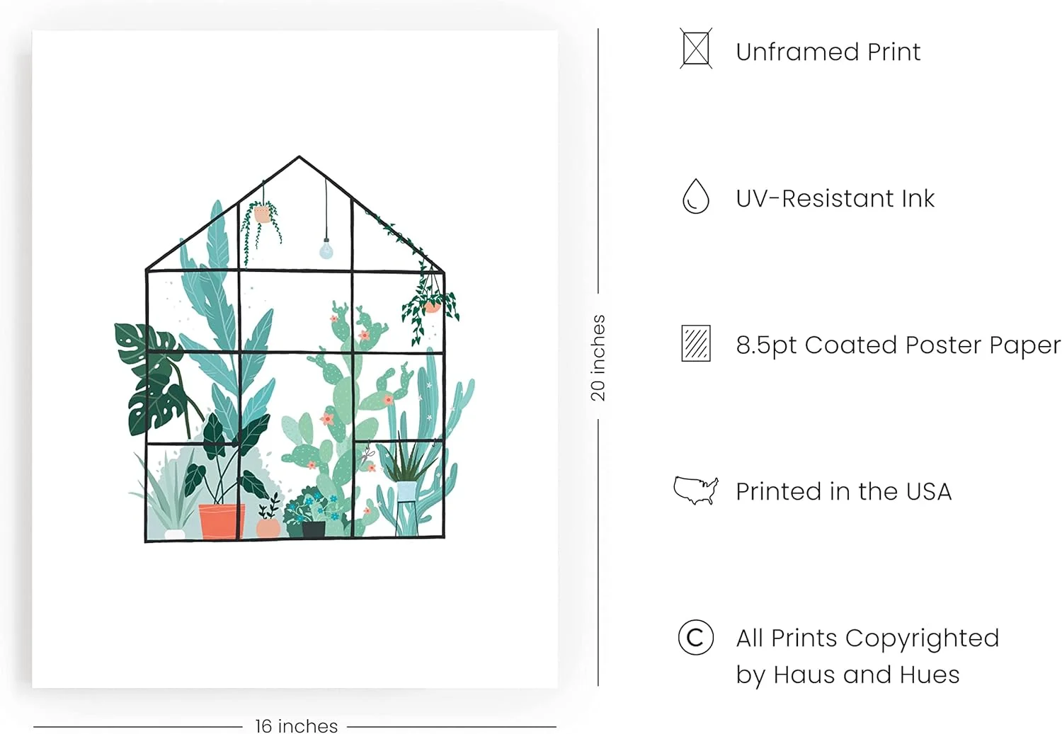 Haus and Hues Succulent Wall Art Boho Botanical Prints, Cactus Wall Art & Botanical Posters, Green Leaf Art Plant Pictures Wall Art Green Succulent Pictures Greenhouse (Unframed, 16x20)