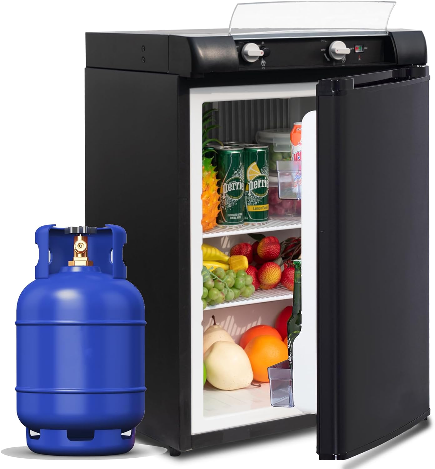 SMETA Propane Fridge LPG 12V 3 Way Fridge 2.1 Cu.ft Outdoors Refrigerator Gas Refrigerator without Freezer Propane/110V/12V Fridge for Camping, RV, Motorhome and Campervan, Black