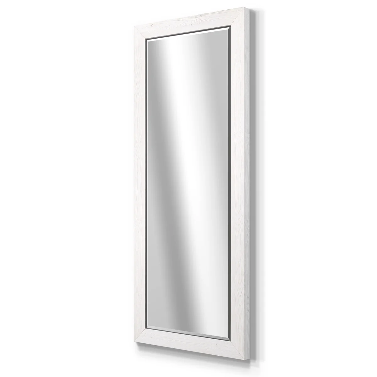 25 in. W x 61 in. H Framed Rectangle Beveled Edge Wood Full Length Mirror in Rustic White