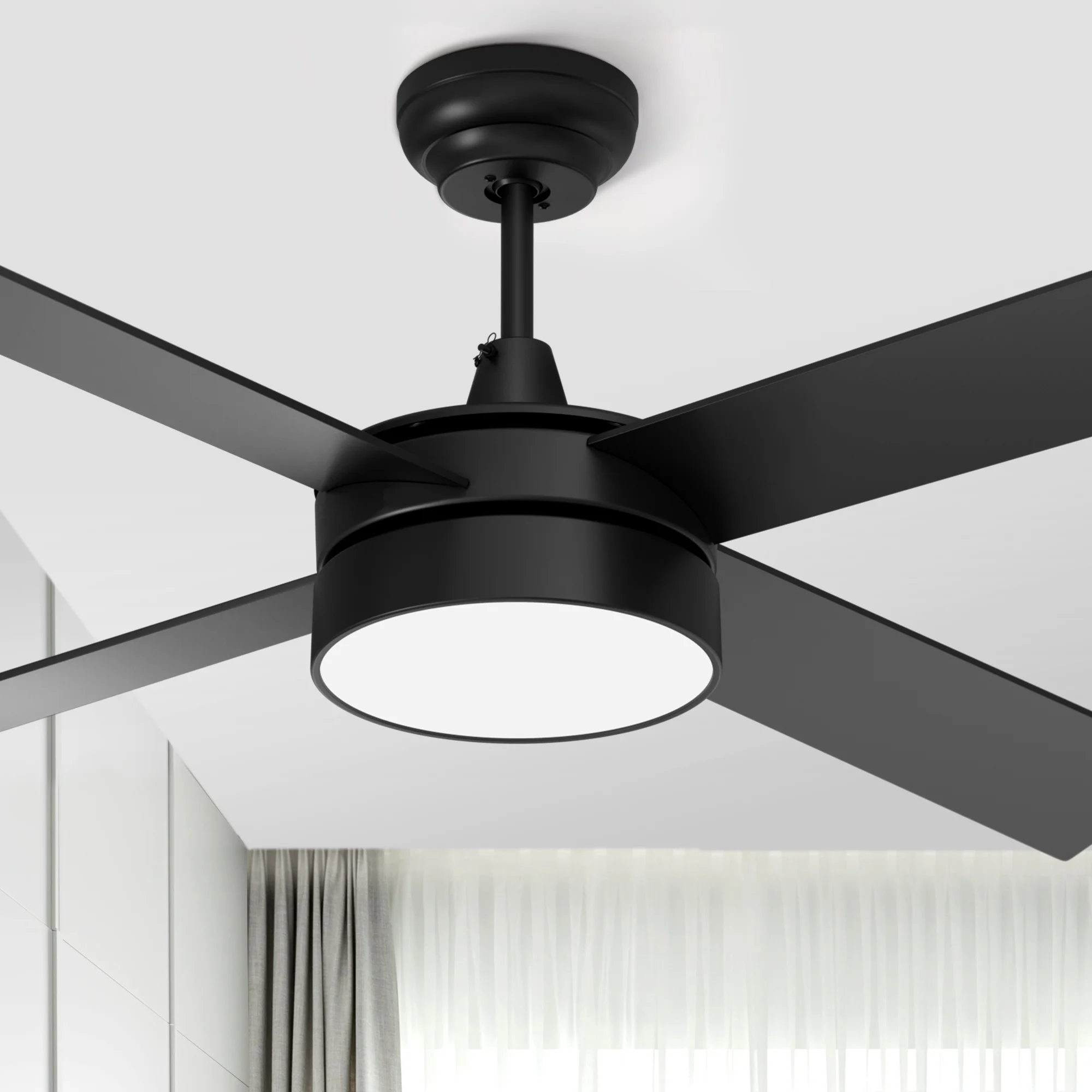 Dextrus 48in Black Ceiling Fans with Light and Remote, 4 Blades, Memory Function, Night Light Mode
