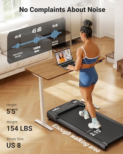 THERUN Walking Pad Treadmill Under Desk, Portable Mini Treadmill for Home/Office, Walking Pad Machine with 2.5HP and 265 lbs Weight Capacity Remote Control LED Display