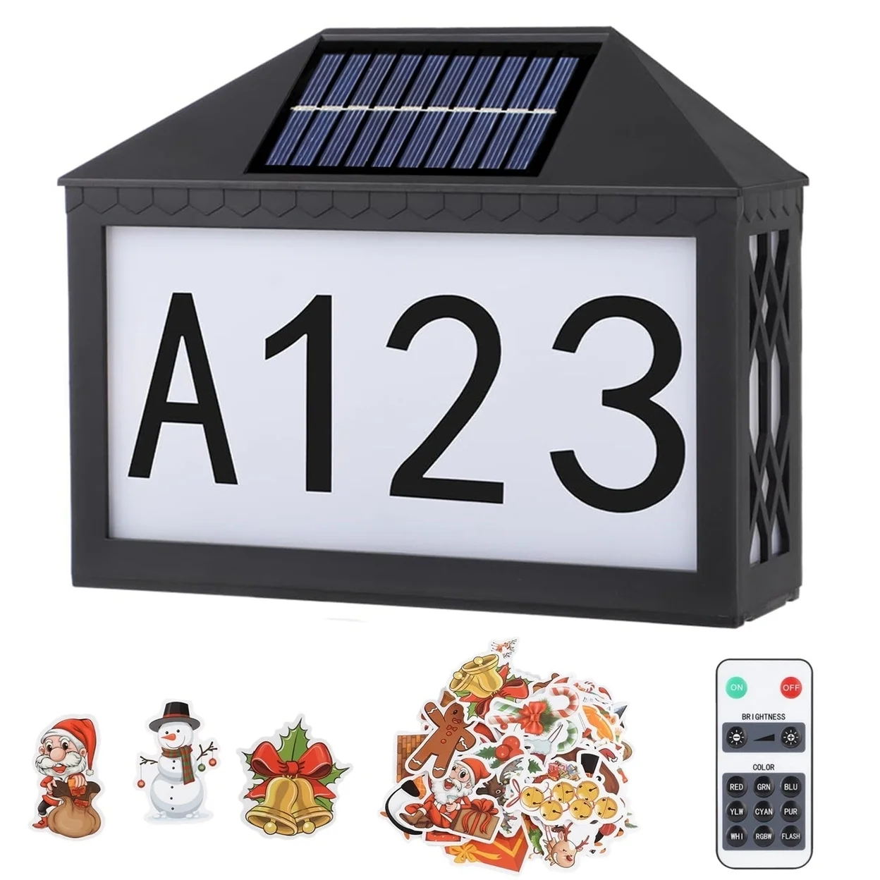 Christmas Solar Address Sign IP55 Waterproof Colorful House Numbers Plaque Wall Mounted LED Address Sign with 9 Lighting