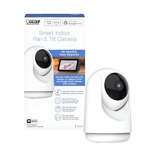 Feit Electric Indoor Security Camera with Motion Detection, 30ft. Night Vision, 360° Adjustable Head, 2.4GHz WiFi, 2-Way Audio, 1080p HD, Works with Alexa & Google Asst, Plug-in, White - CAM1/WIFI