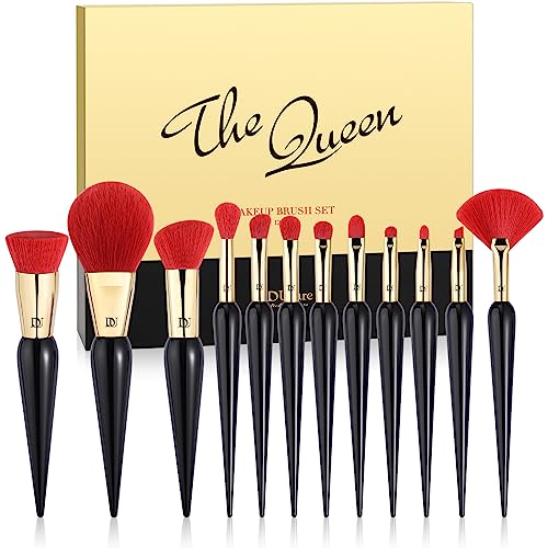 DUcare Makeup Brushes 12Pcs The Queen Series Makeup Brush set Premium Gifts Kabuki Foundation Blending Face Powder Blush Concealers Eye Shadows Brushes
