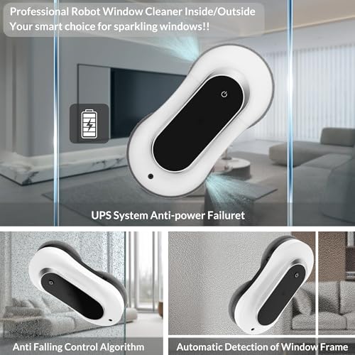 Smart Window Cleaning Robot with Dual Water Spray, Automatic Robot Window Cleaner Inside/Outside,3000Pa Suction Power Winbot,Edge Detection Technology,APP&Remote Control Robotic Windows Washer