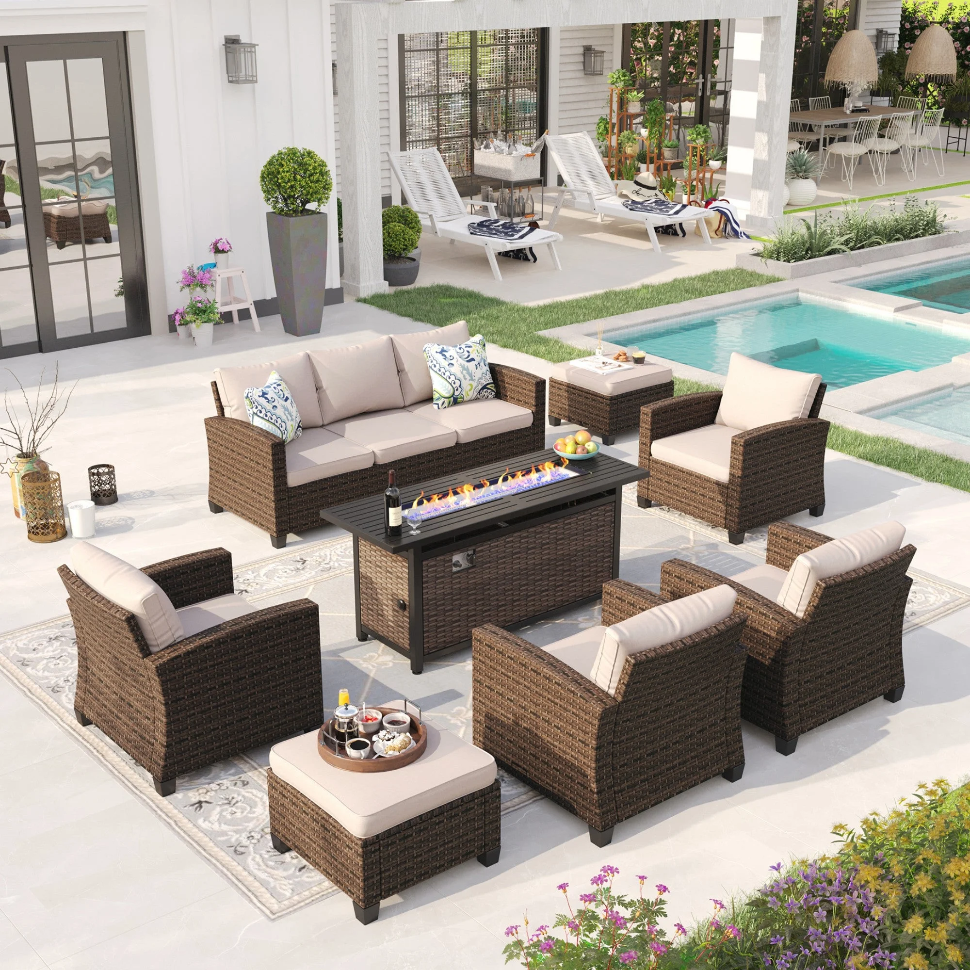 Sophia & William 8 Pieces Wicker Patio Furniture Set 9-Seat Outdoor Conversation Set with 56