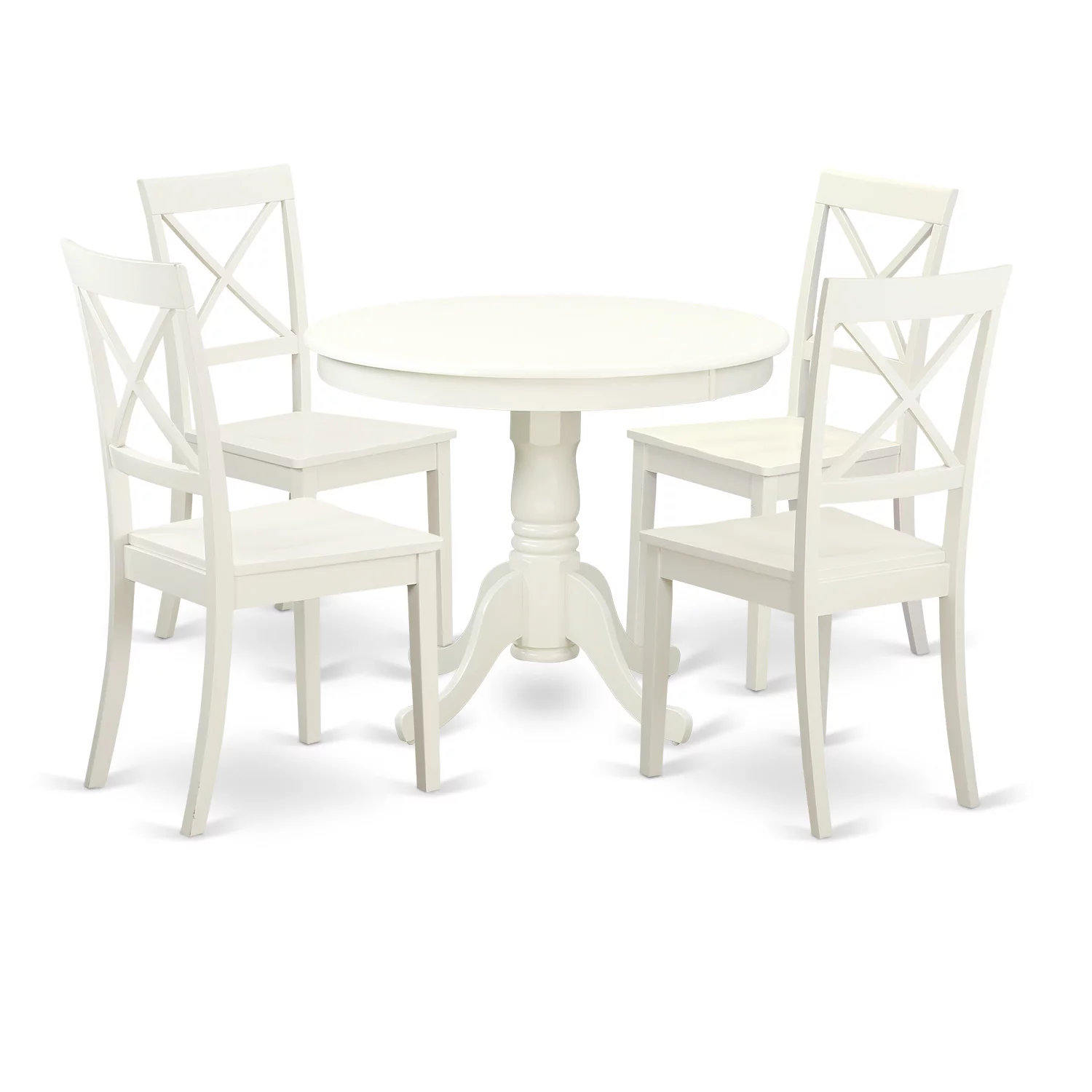 East West Furniture Antique 5-piece Wood Table and Dinette Chairs in Linen White