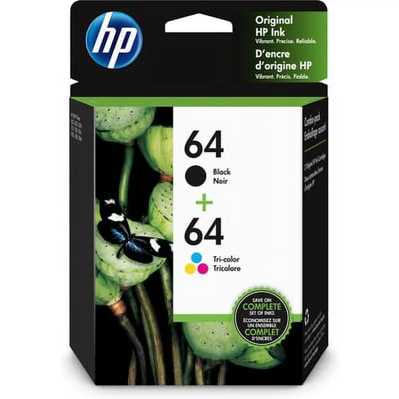 HP 64 2-pack Black/Tri-color Original Ink Cartridges, X4D92AN#140
