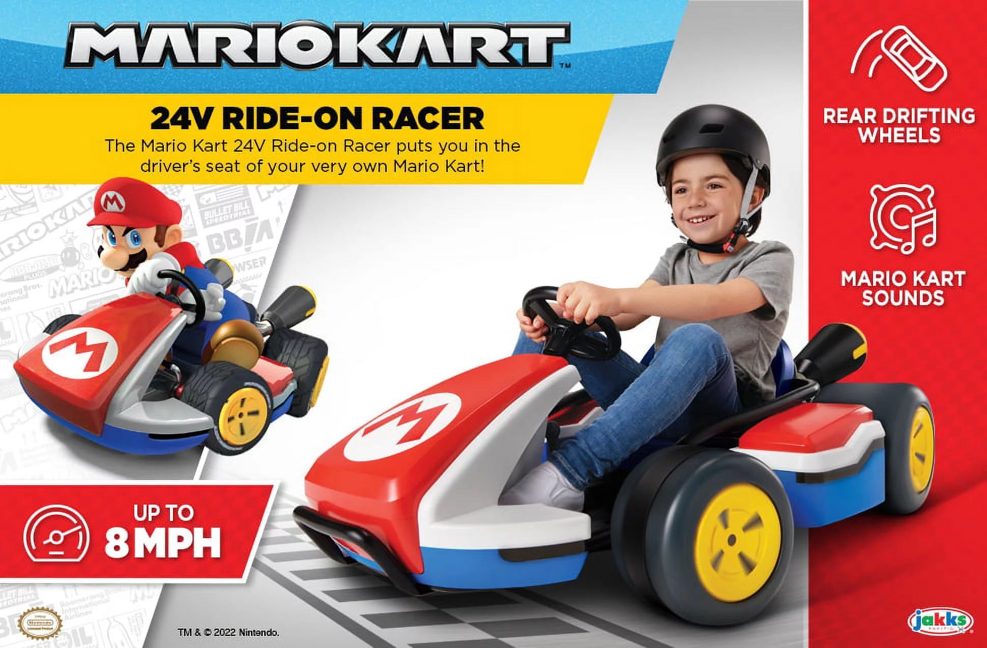 Nintendo Super Mario Kart 24V Battery Operated 3-Speed Drifting Ride-on, 8 mph, for a Child Ages 3-8