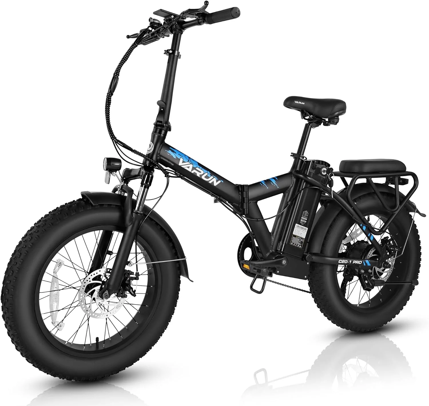 VARUN Folding Electric Bike for Adults - Peak 750W Fat Tire Electric Bike with 48V 13Ah Anti-Theft Battery - Full Suspension Ebike for All Terrains Up to 25+MPH, 60+ Miles