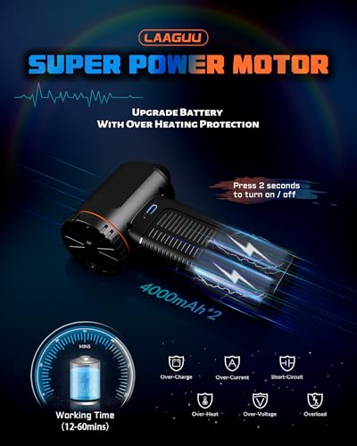 Electric Compressed Air Duster, 130000RPM Adjustable Infinitely Speed Handheld Mini Blower Cordless, 8000mAh Portable Power Turbo Jet Fan Cleaner for Car Keyboard Computer PC