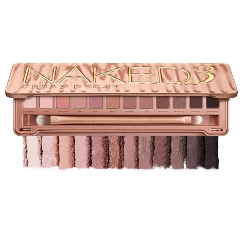 Urban Decay Naked 3 Eyeshadow Palette, Soft Pink Neutral Makeup Palette, Matte, Metallic, Shimmer Finish, 12 Mauve Brown & Nude Eye Shadows, Natural Soft Glam Smokey Eye Makeup, Vegan, Cruelty-free