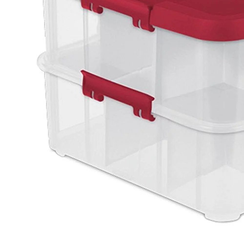 Sterilite 14276604 2-Layer Red Ornament Box