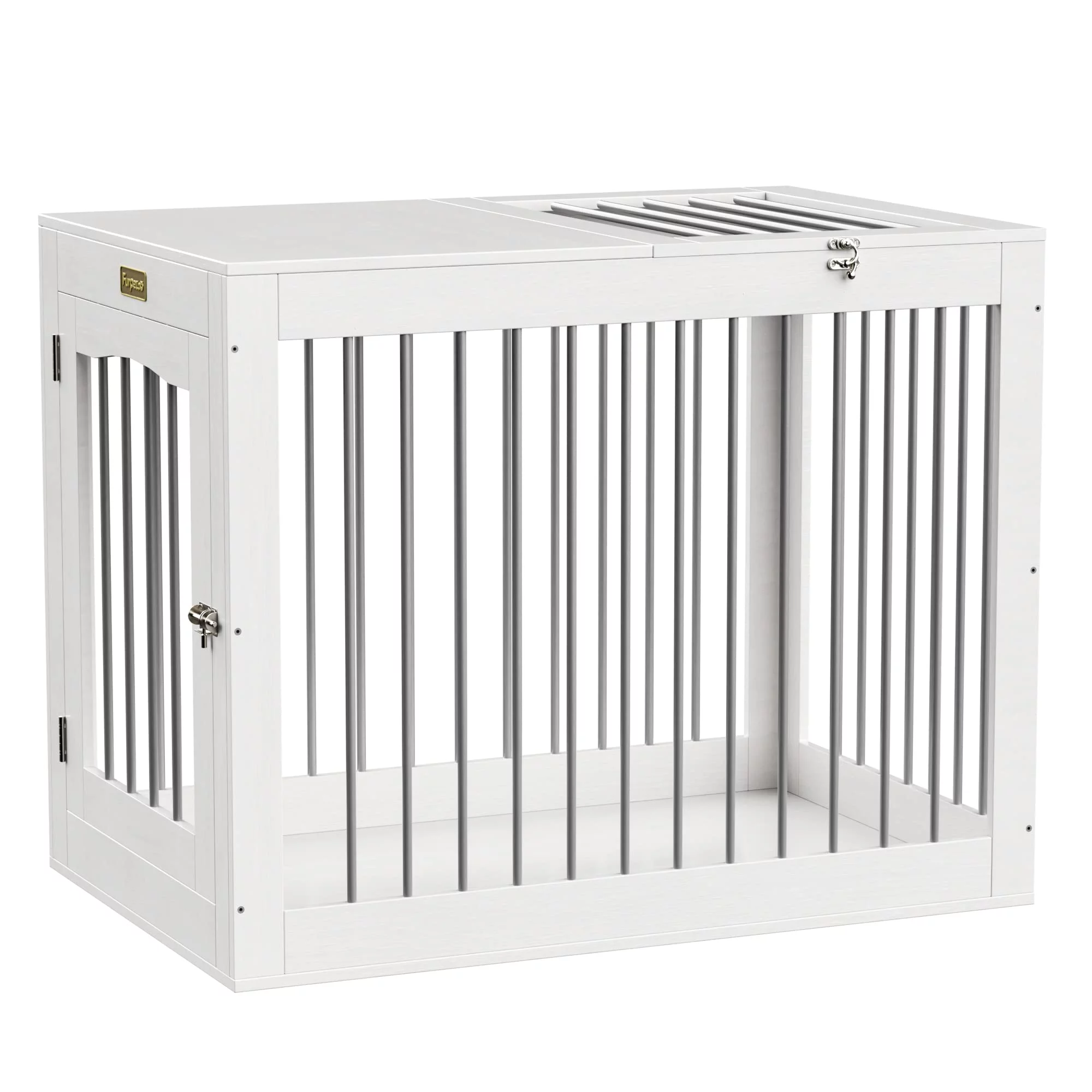 Furniture Style Dog Crate, Wooden Dog Kennels with Double Doors, Modern Decorative Dog Crates for Medium Large Dogs, Dog Cage Indoor,  White