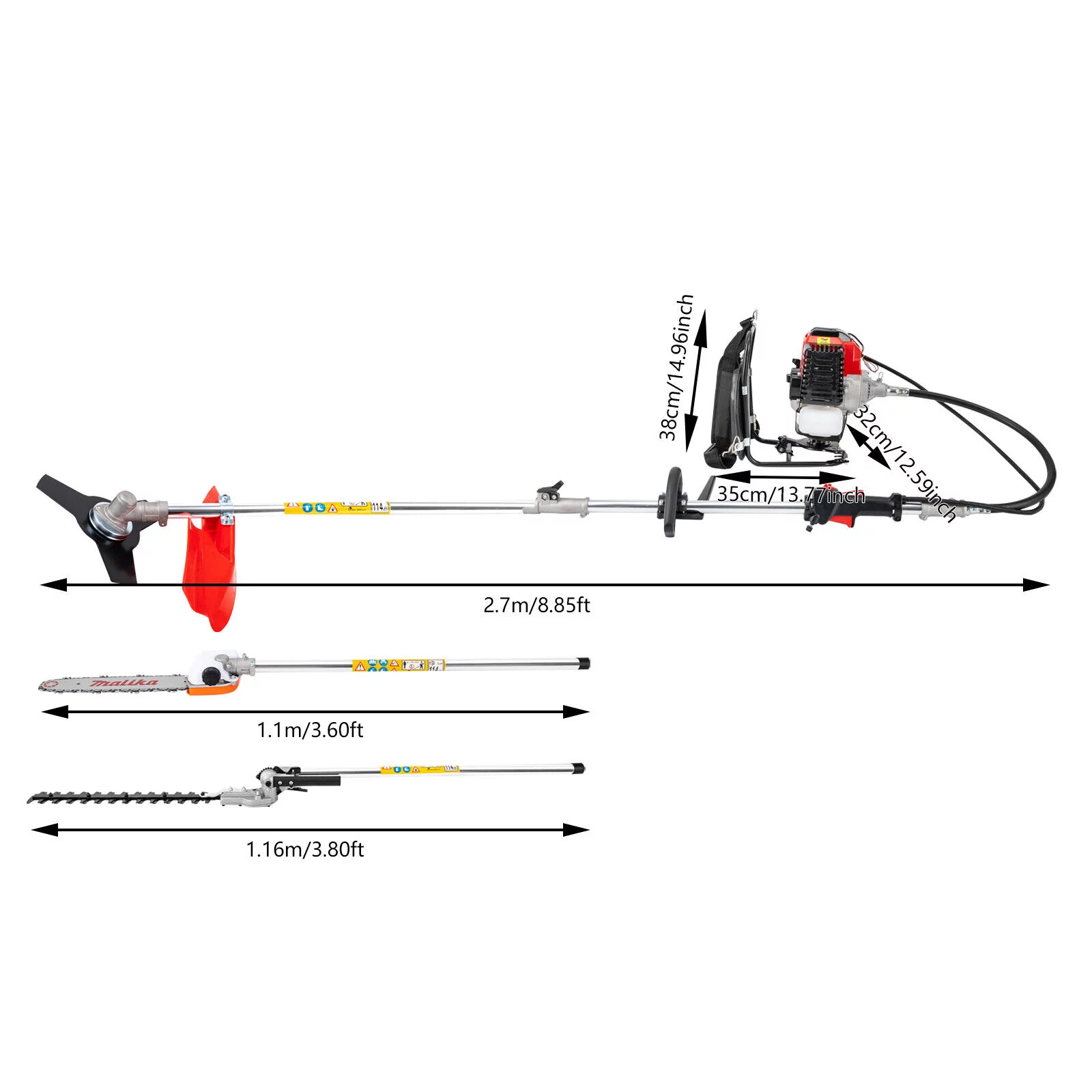 4 in 1 Air-cooled Gas Grass Hedge Trimmer Backpack Weed Eater Grass Brush Cutter Lawn Mower - Red 2-Stroke, 1 Cylinder