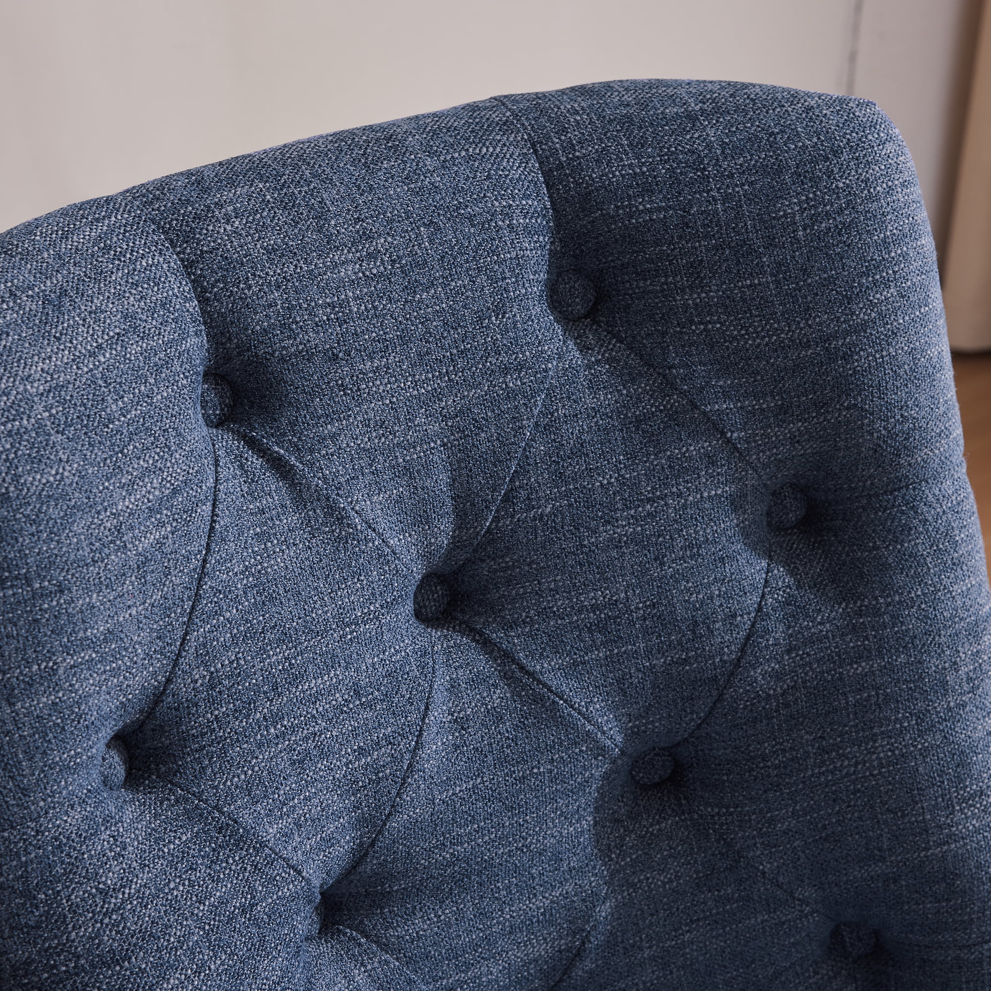 HUIMO Home Office Desk Chair with Wheels, Armless Swivel Fabric Padded Desk Chair, Modern Tufted Height Adjustable Wide Seat, Computer Task Chair, Aesthetic Vanity Chair (Blue)