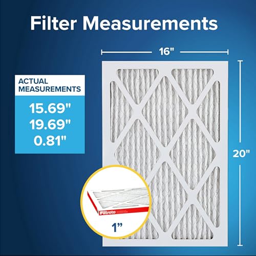 Filtrete 16x20x1 AC Furnace Air Filter, MERV 11, MPR 1000, Micro Allergen Defense, 3-Month Pleated 1-Inch Electrostatic Air Cleaning Filter, 6 Pack (Actual Size 15.69 x 19.69 x 0.81 in)