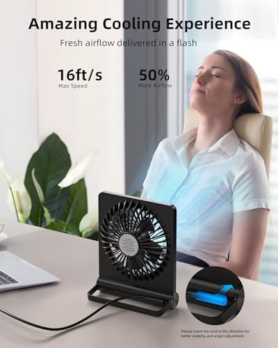 Koonie USB Desk Fan, Strong Wind Ultra Quiet Small Personal Fan with 180° Tilt Folding and 3 Speeds Adjustable, USB-C Corded Powered Mini USB Fan for Office Desktop Bedroom