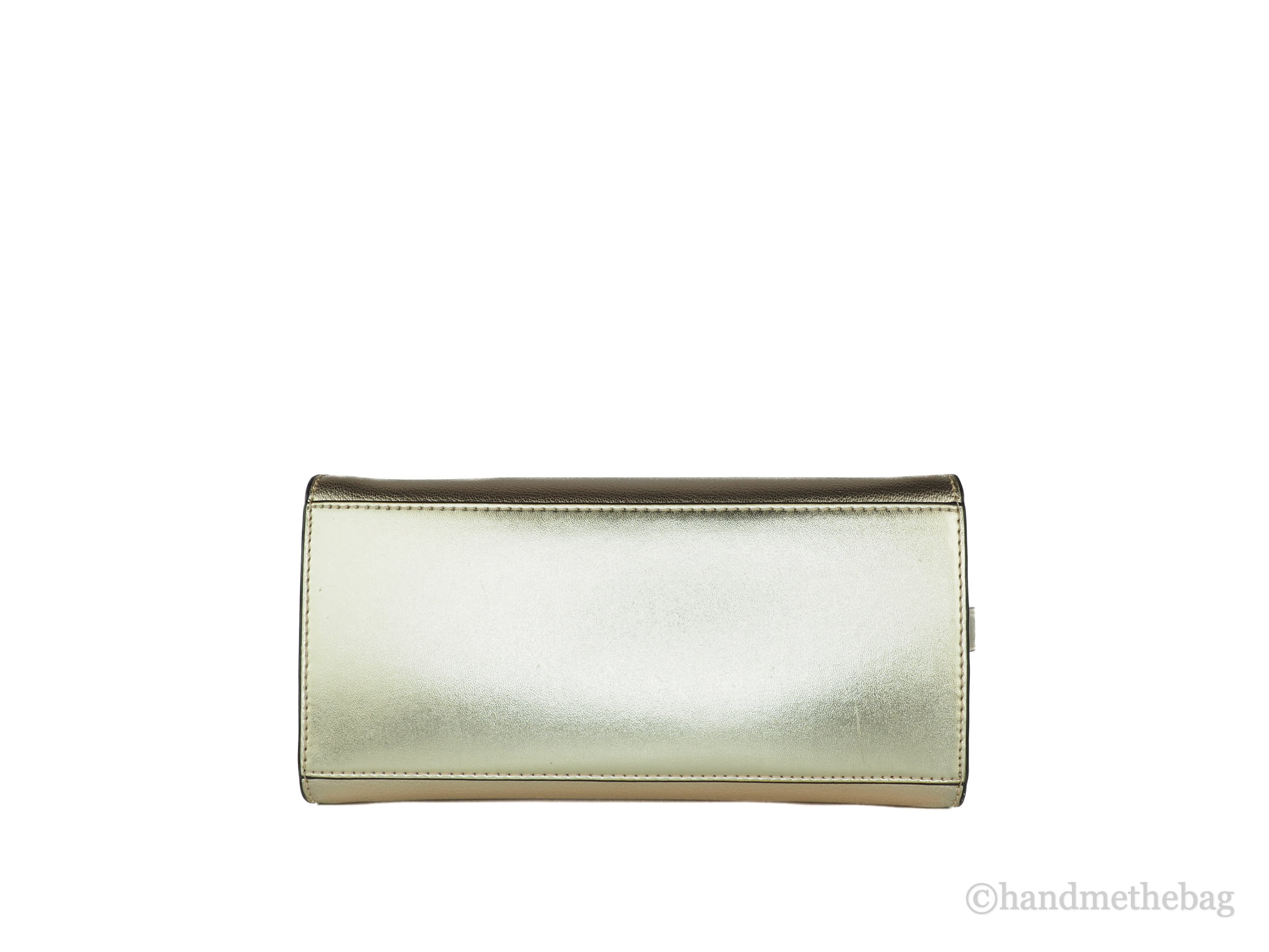 Michael Kors Avril Small Gold Top Zip Pebble Leather Satchel Crossbody Handbag