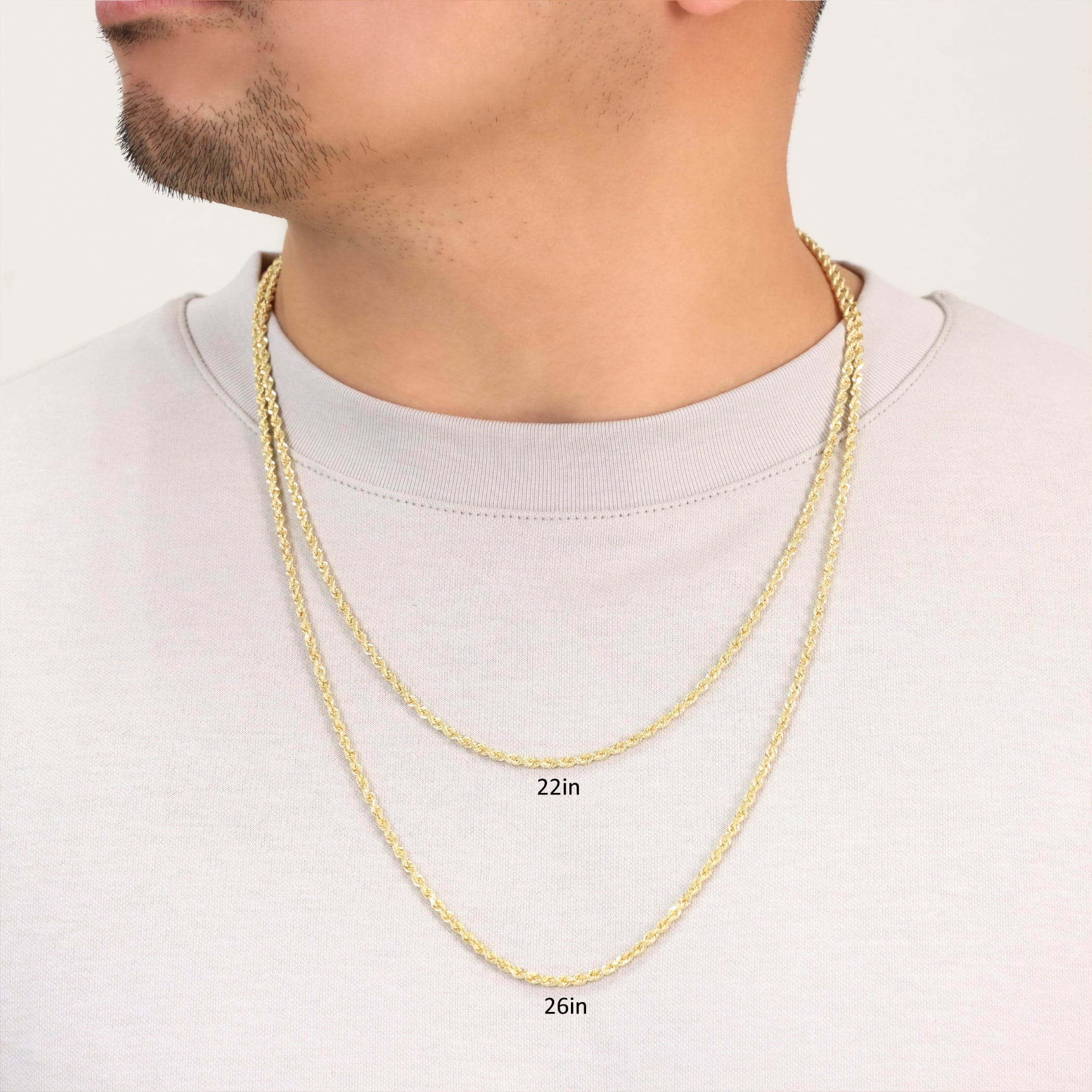 Nuragold 14k Yellow Gold 3mm Rope Chain Diamond Cut Necklace, Mens Womens Jewelry 16