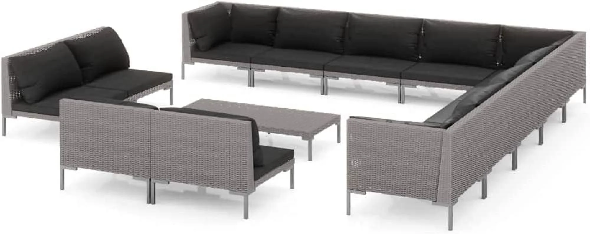 Perfect Garden Outdoor Lawn Yard Terrace Balcony Seat Seating Sitting Chair Bench Furniture Patio Sofa Set 14 Piece Patio Lounge Set with Cushions Poly Rattan Dark Gray