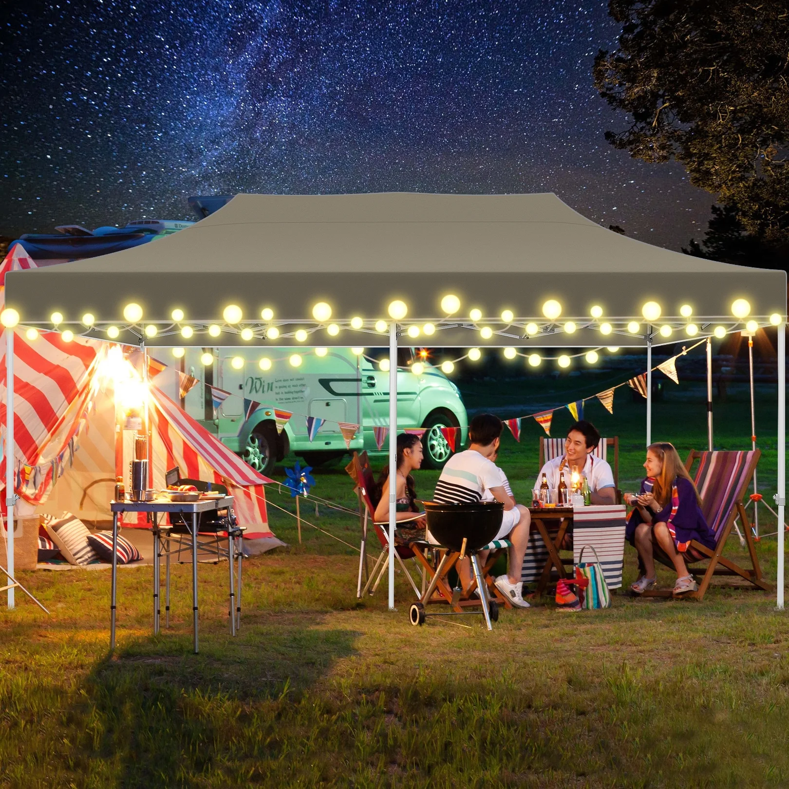 SANOPY 10x20 Pop up Canopy Tent Heavy Duty Party Tent Easy Set-up Instant Commercial Folding Outdoor Waterproof & UV 50+ Party Wedding Gazebo w/Roller Bag, 4 Sandbag (Upgraded Frame & Windproof),Khaki