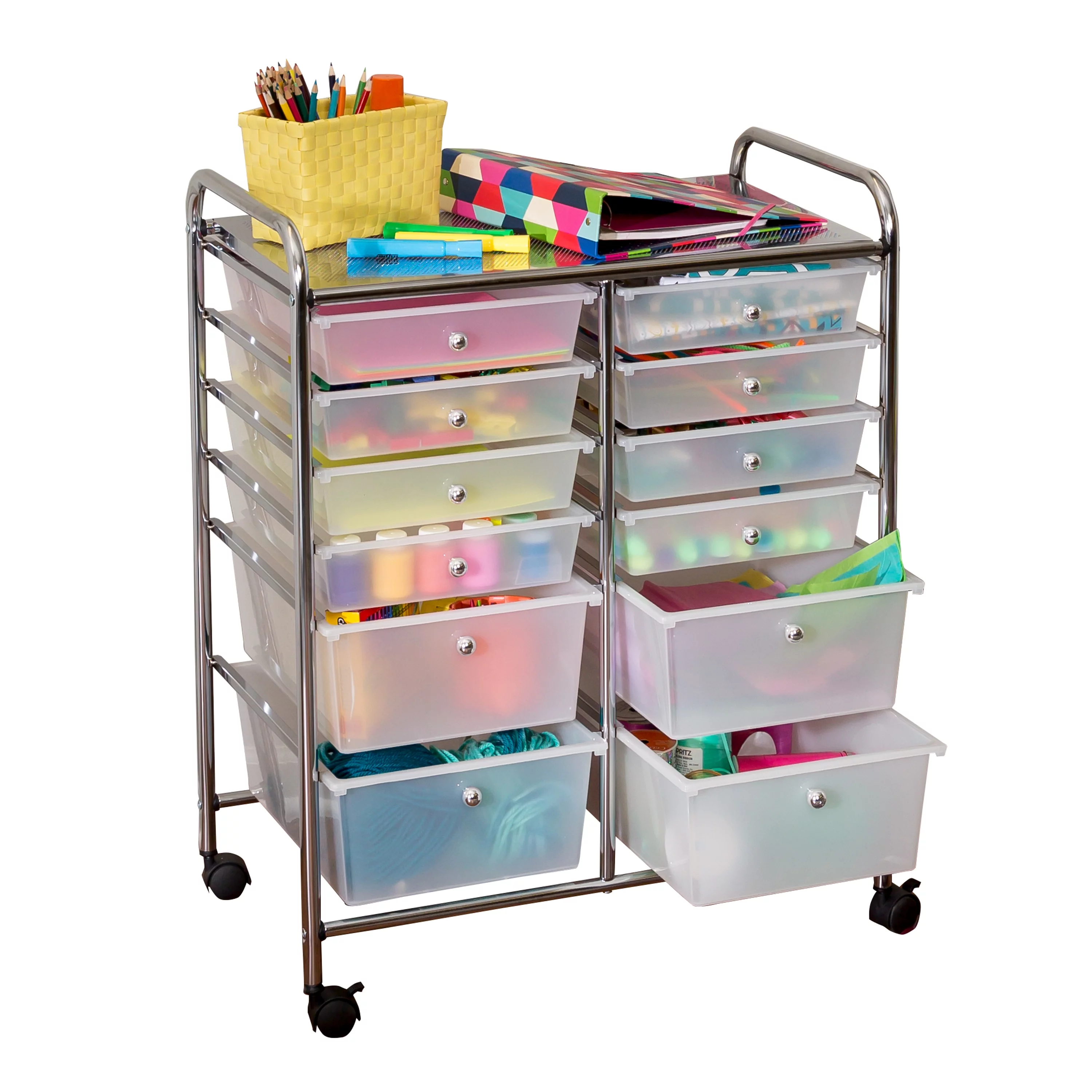 Honey-Can-Do Plastic 12-Drawer Rolling Craft Craft or Office Cart, Clear/Chrome
