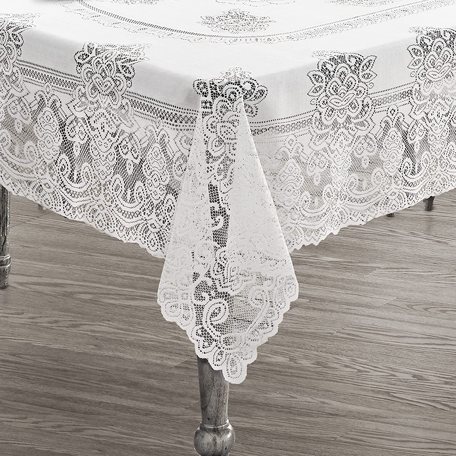 Newbridge Allison Victorian Heirloom Lace Fabric Tablecloth, Vintage Scalloped Polyester Lace Tablecloth, 52 Inch x 70 Inch Oblong/Rectangle, White