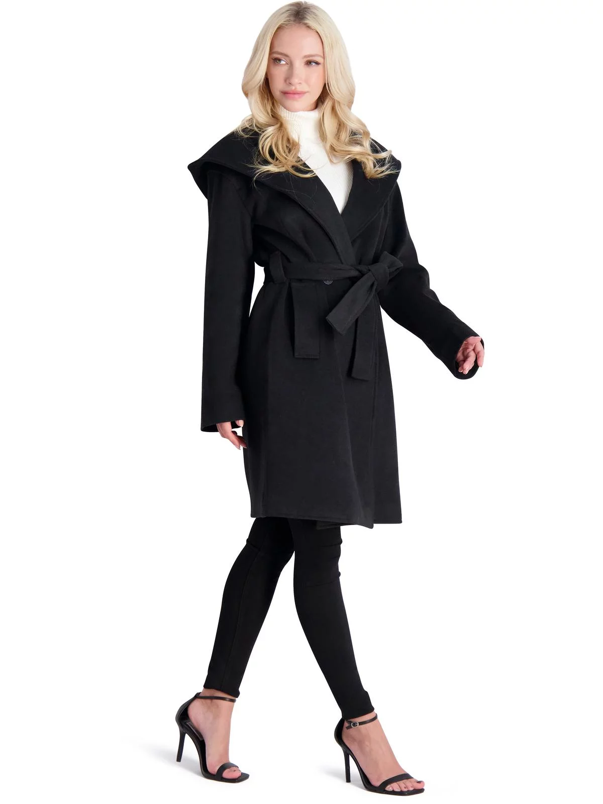 Avec Les Filles Women's Double Breasted Twill Hooded Robe Coat