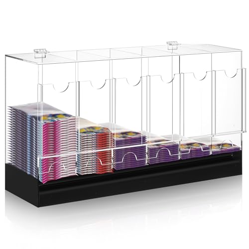 6 Slots Acrylic Booster Pack Dispenser with Black Base, Card Dispenser Storage and Organizer, for Trading Card, Booster Packs, Sports & More