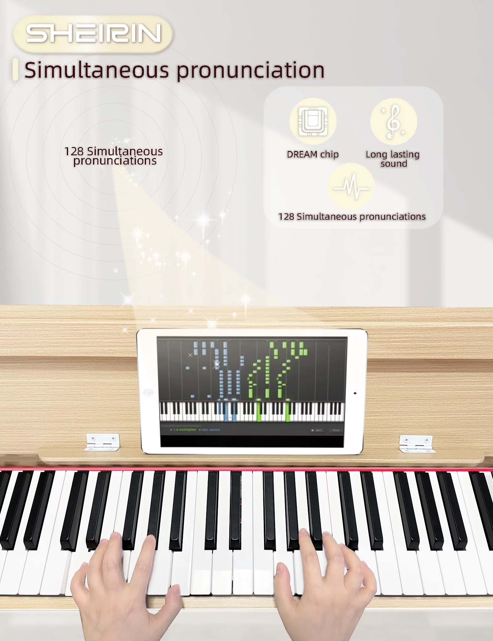 SHEIRIN Digital Piano 88 Key Weighted Stand Cover Hammer Electric Keyboard Pedal Beginner SR-CH80(Beige Color)