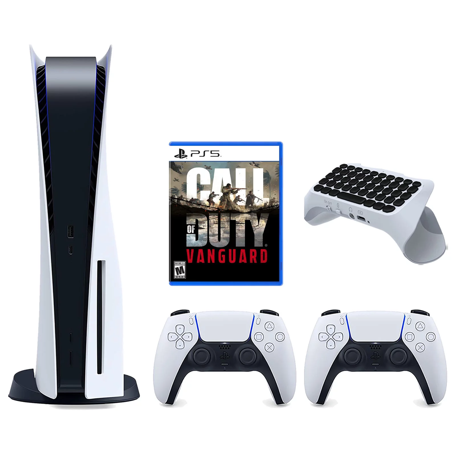 Sony Playstation 5 Disc Version Console with Extra White Controller, Surge QuickType 2.0 Wireless PS5 Controller Keypad and Call of Duty: Vanguard Bundle