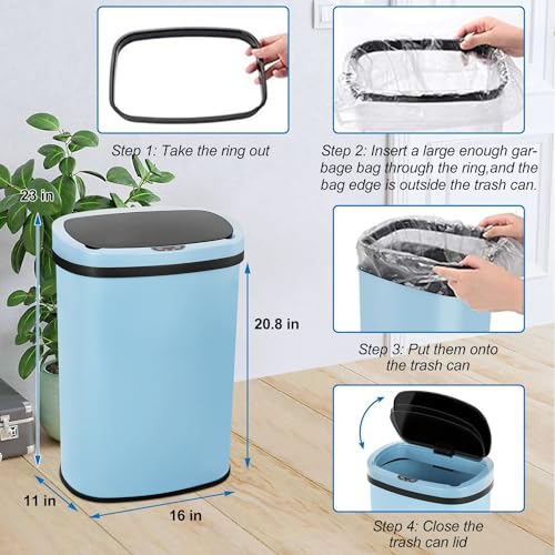 13 Gallon Automatic Trash Can with Lid, Touch Free Stainless Steel Kitchen Trash Can Touchless Garbage Can 50L High Capacity Electronic Sensor Trash Bin Waste Bin for Room Kitchen Office