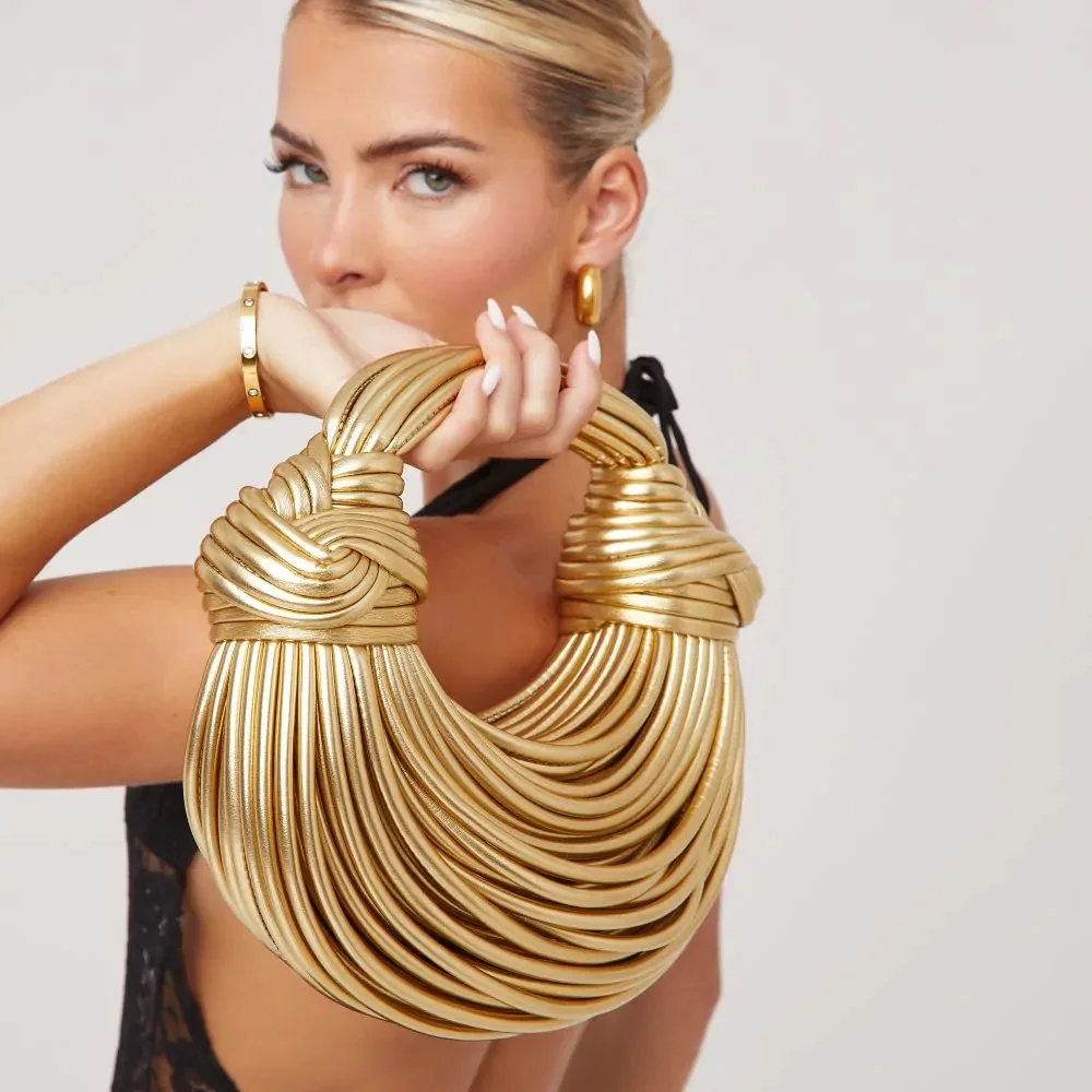 Elegant Purse Bag High Quality Gold weave Top Handle Handbag Hobo bag Vegan Leather Fashion Evening bag Clutch Party Bridal Prom Christmas Gift