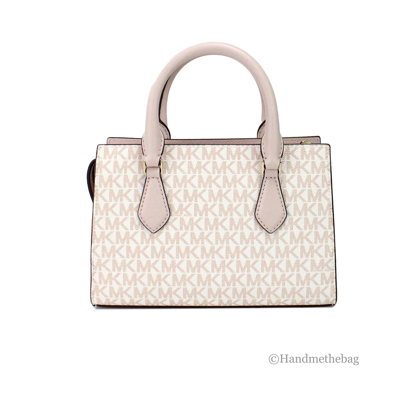 Michael Kors Sheila Small White Rose Gold PVC Center Zip Satchel Purse Bag