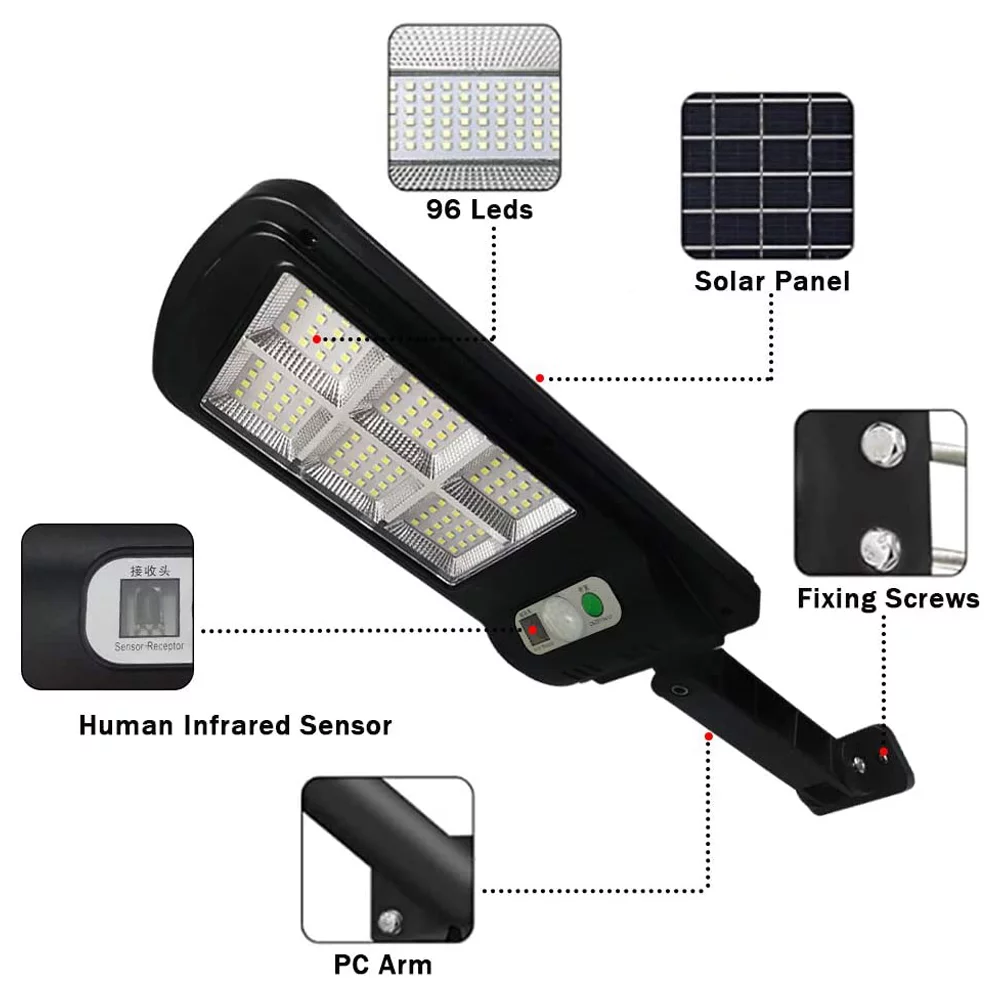 Solar Street Light 4Pack Remote Control Solar Parking Lot Light 96 LED IP65 Outdoor Motion Sensor Solar Security Light with 3 Lighting Modes for Yard,Garage,Driveway