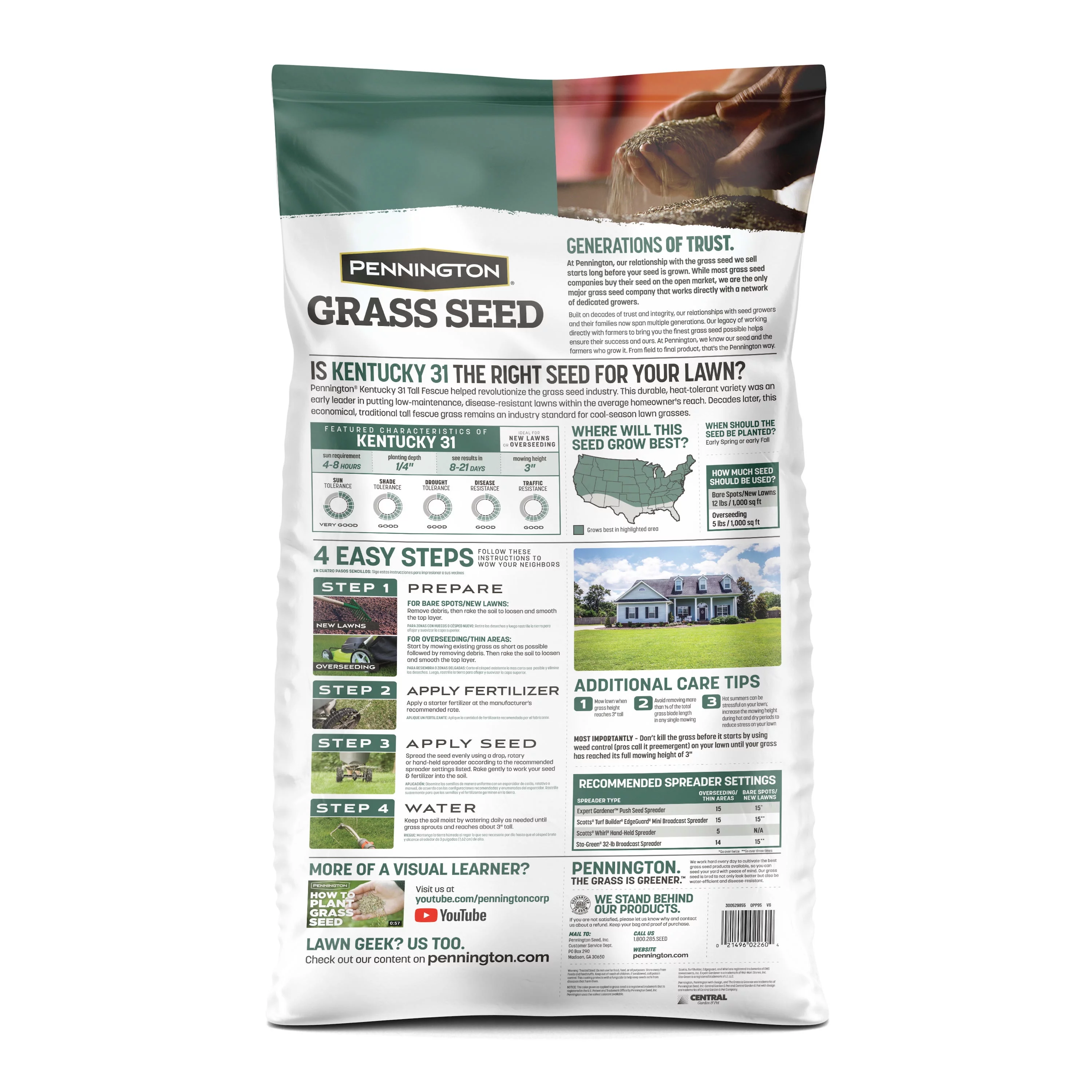 Pennington Kentucky 31 Tall Fescue Grass Seed, for Sun to Partial Shade, 20 lb.